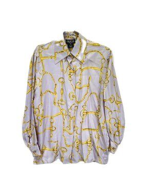 Gucci Purple Silk Horsebit Chain Long Sleeve Shirt 38